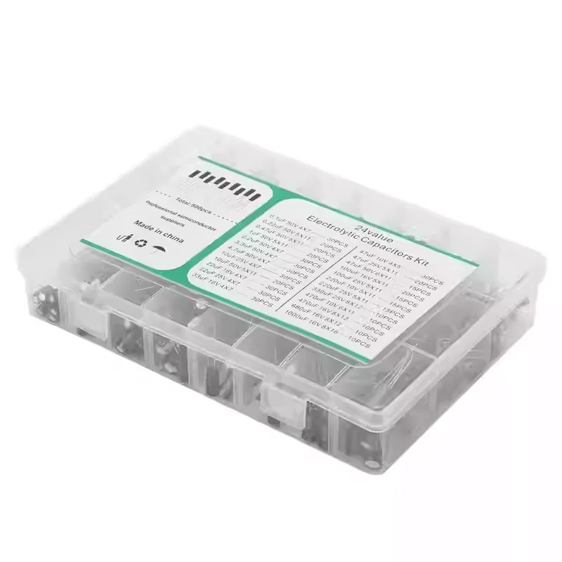 500Pcs 24 Values Electrolytic Capacitor Assortment Kit 0.1uF-1000uF 16V-50V for Electronic Repair, DIY Projects and Student Expe
