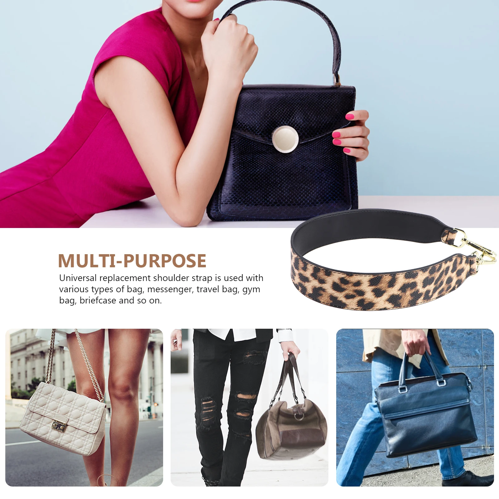 

Replacement Shoulder Bag Strap Double Sided Detachable Wide Purse Belt For Messenger Travel Gym Bag Accessories Leopard