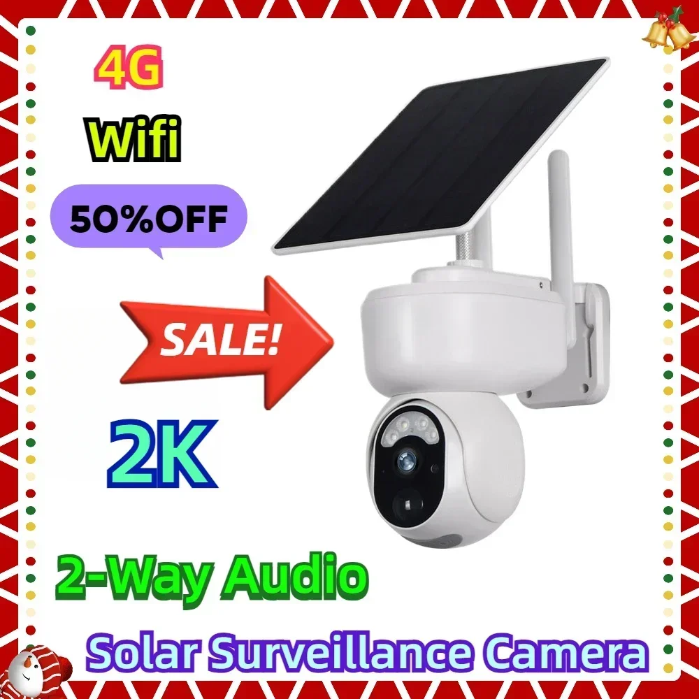 Wifi PTZ Motion Detection 2-Way Audio Security Camera Waterproof 2K 4G Sim Solar Surveillance Camera Outdoor Wireless