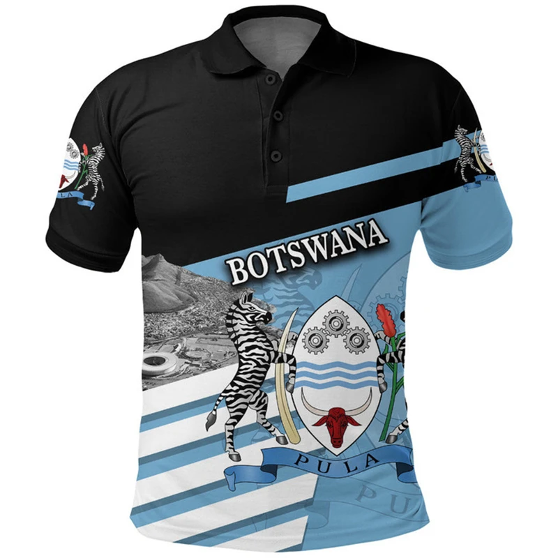 Africa Botswana Map Flag 3D Printed Polo Shirts For Men Clothing Short Sleeve Patriotic Coat Of Arms POLO Shirt Jersey GYM Tops