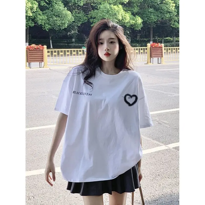 Women Summer Korean Loose Simplicity Printing Cotton O-neck Short Sleeve T-Shirt Women Clothes Casual All-match Appear Thin Tops