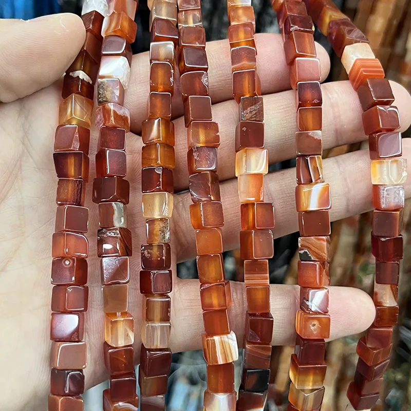 

8x8mm Square Natural Stone red agate Loose Spacer Beads 15" for Jewelry Making Diy Earrings Bracelets Charms Accessories