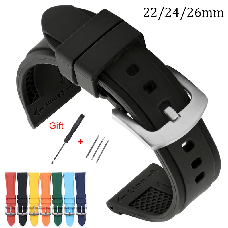 Silicone Strap 22mm 24mm 26mm Rubber Watch Band for Panerai for Seiko Bracelet Waterproof Soft Comfortable Universal Wristband