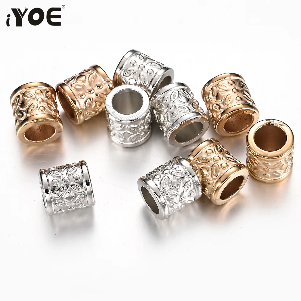 iYOE 50pcs Geometric Cylinder Print Plastic CCB Beads Big Hole Spacer Beads For Making Beading Bracelet Jewelry