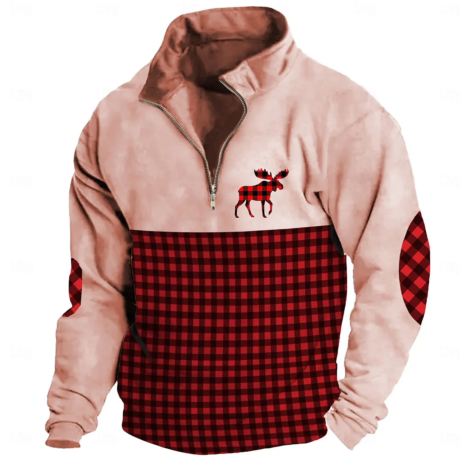Cartoon Santa Claus Printed Men's Stand Collar Sweatshirts Autumn Winter X'mas Clothes Fashion Half Zip Long Sleeve Hooded Shirt