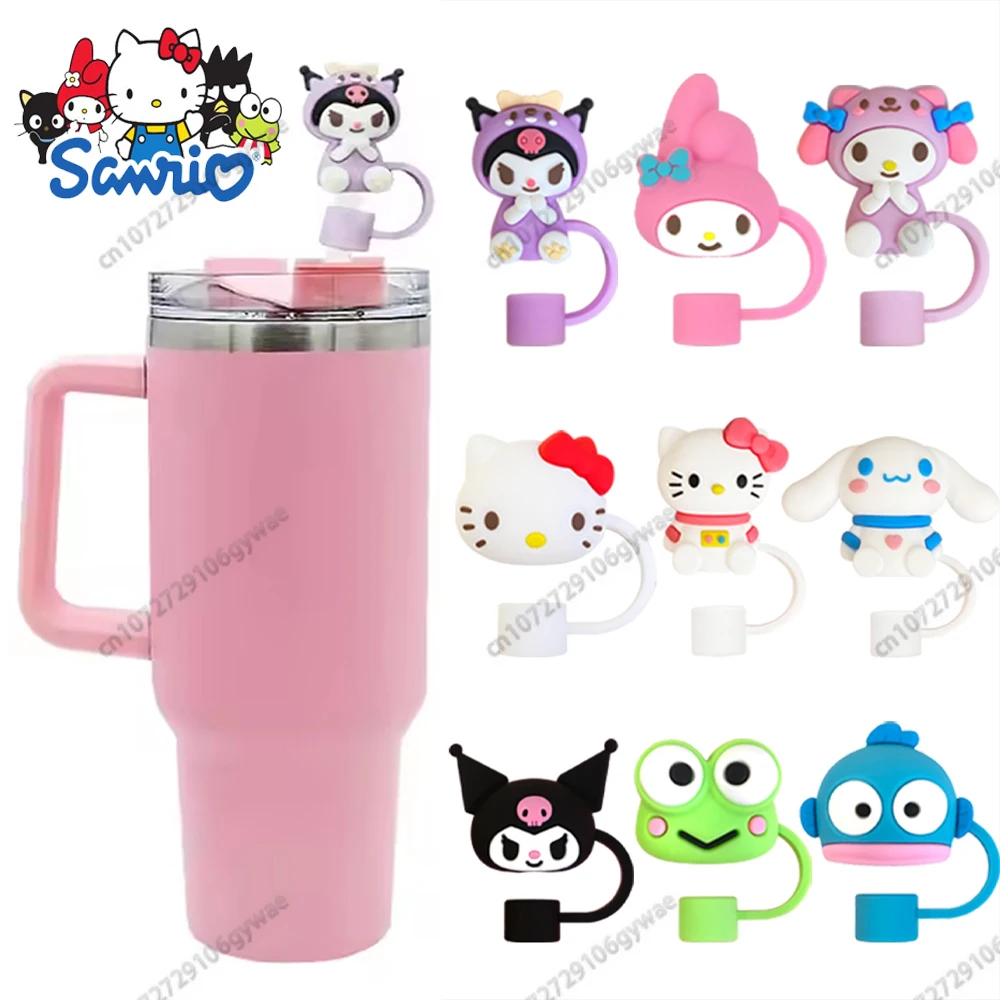 Sanrio Straw Cover Cap Hello Kitty Cinnamoroll Cute Cartoon Silicone Straw Plug Kuromi Straw Accessories Theme Party Prop