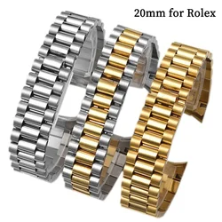 Curved End Solid Stainless Steel Watch Band 20mm Metal Bracelet for Rolex Water Ghost Strap Folding Buckle Wristband Accessories