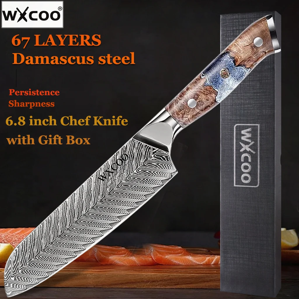 

67 Layers of Damascus Steel Japanese Santoku Knife Kitchen 6.8" Chef Knives Cutting Vegetable Meat Cleaver Cooking Tools