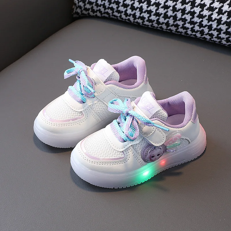 LED Shine Children's Shoes 1-6 Years Old Girl Flashing Light Sneakers Mesh Board Shoes Small White Sneaker Children Casual Shoes