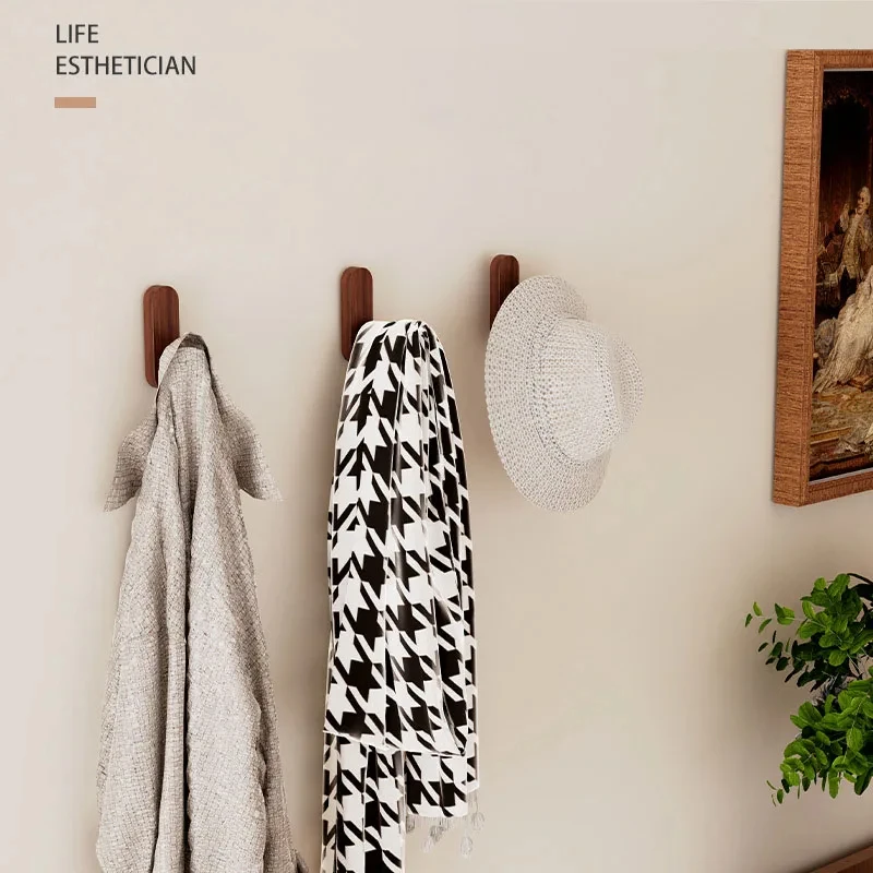 Selbstklebende Wandhaken aus Walnussholz zum Aufhängen von Mänteln, Handtüchern, Kleidung, Decken, Hüten, Rucksäcken, Schlüsseln im Eingangsbereich – Detail 4