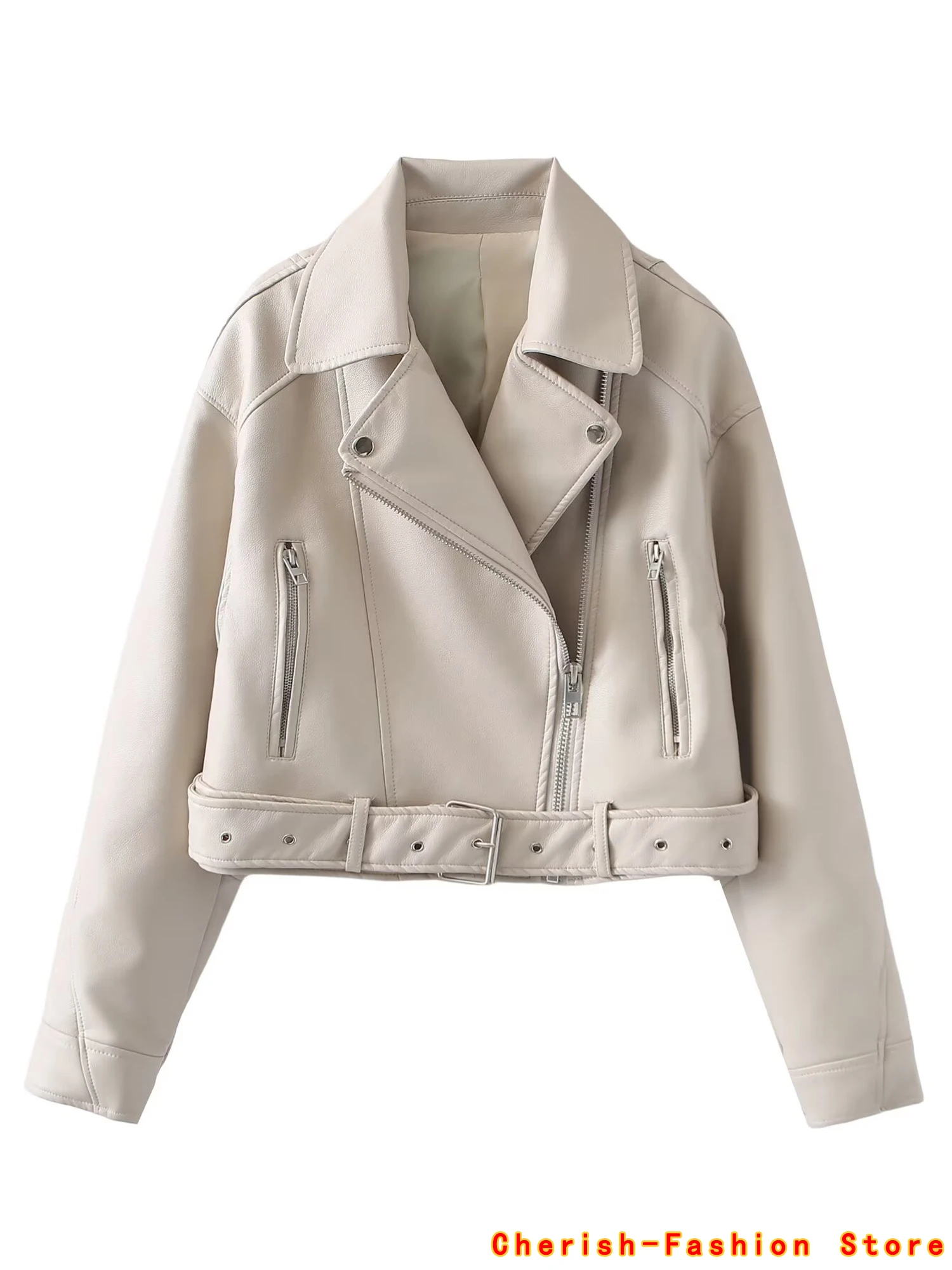 Lente Herfst Vrouwen Mode Casual Zilveren Korte Kunstleer Jas Streetwear Vrouwelijke Rits Riem Losse Jas Uitloper Merk Jas