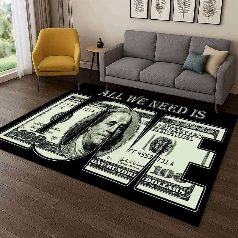 Cartoon Dollar Euro Money Rich Carpet Rug for Bedroom Living Room Sofa Playroom Doormat Home Decor,Kid Game Area Rug Non-slip