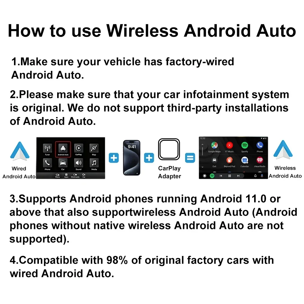 2-in-1 Kabelloser CarPlay-Adapter Kabelgebunden zu Kabellos Dongle für Apple & Android Auto Plug-and-Play Universelles Auto-Zubehör – Detail 12