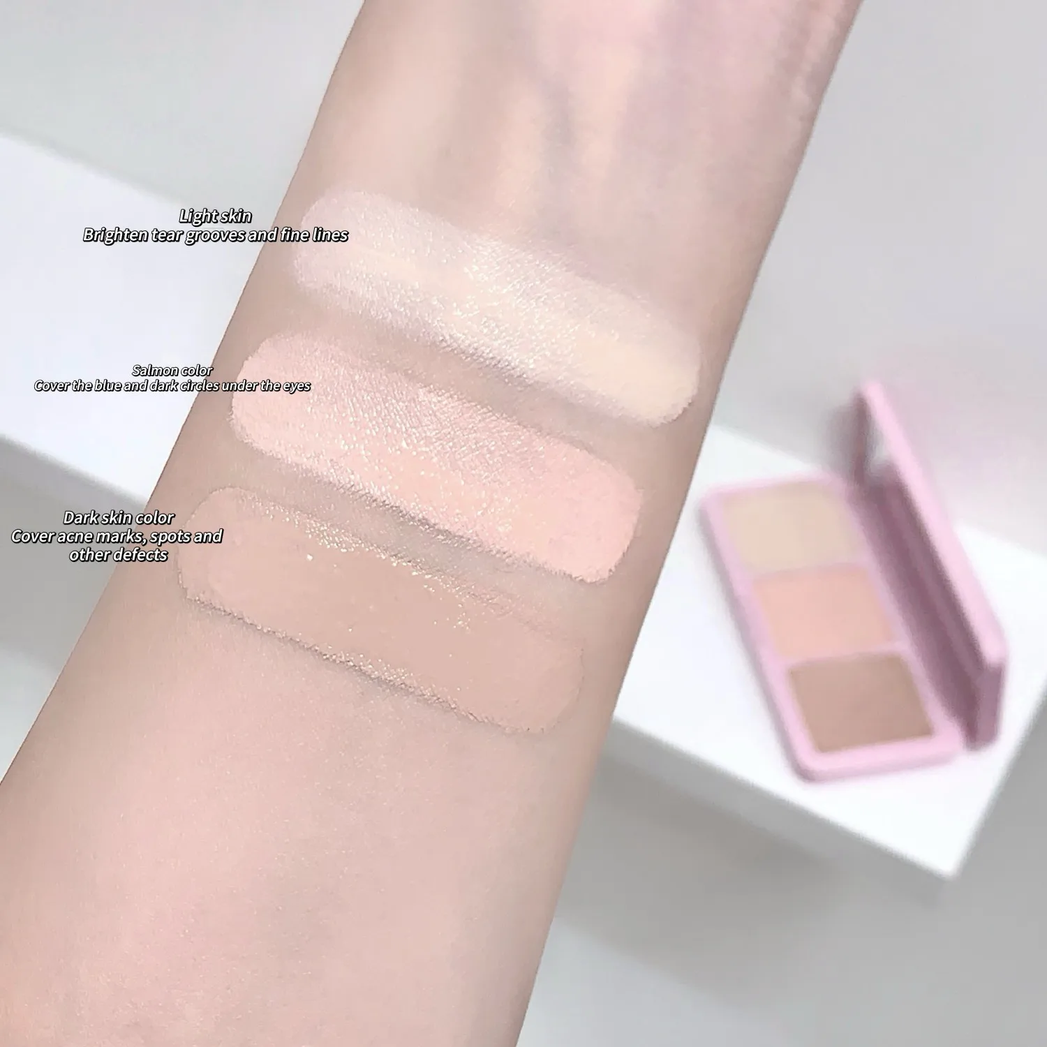 พาเลทคอนซีลเลอร์ 3 สี SHAQINUO สีแซลมอน กันน้ำ ติดทนนาน ปกปิดรอยคล้ำใต้ตา รอยสิว รูขุมขน ปรับสีผิวให้กระจ่างใส