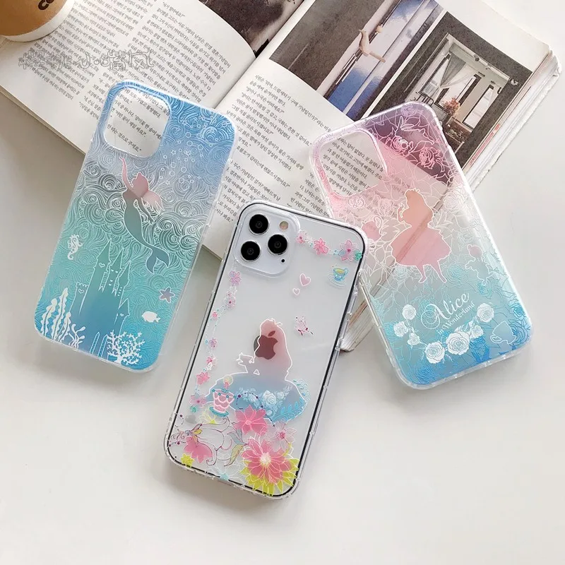 MINISO The Mermaid Alice Clear Case for iPhone 13 13Pro 14 12 12Pro 11 Pro 15 Max Plus Mobile Phone Soft Cover