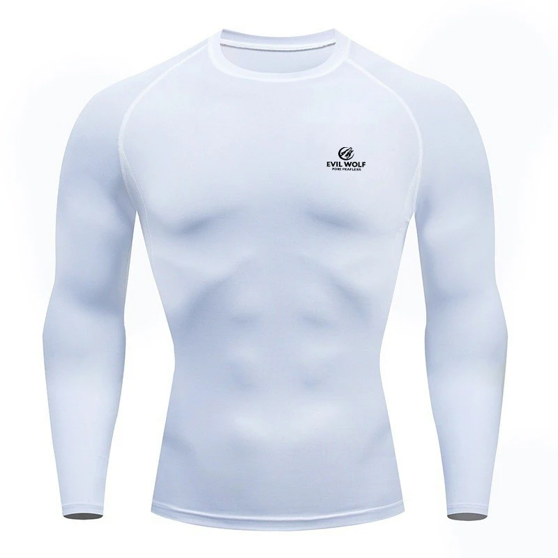 Men's Compression Long Sleeve Shirt Black Fitness T-shirt Male Running Quick Drying Gym Top Sun Protection Sports Base Layer