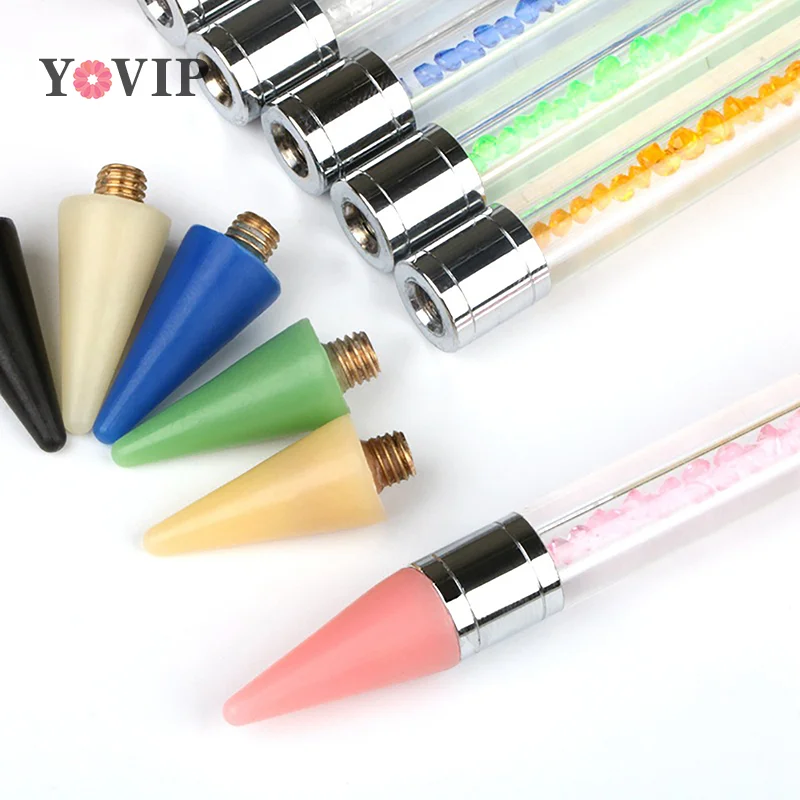 5Pcs Nail Dotting Wax Pen Wymienne koraliki z głowicą Dżetów Gems Picker Dotting Pen Manicure Samoprzylepne narzędzia do zdobienia paznokci