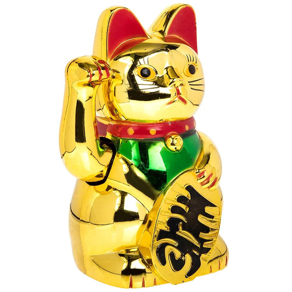 Lucky Cat Waving Arm Gold Maneki Neko Fortune Cat Chinese Ornaments Wealth Money Good Luck Cat Figurine Feng Shui Welcoming