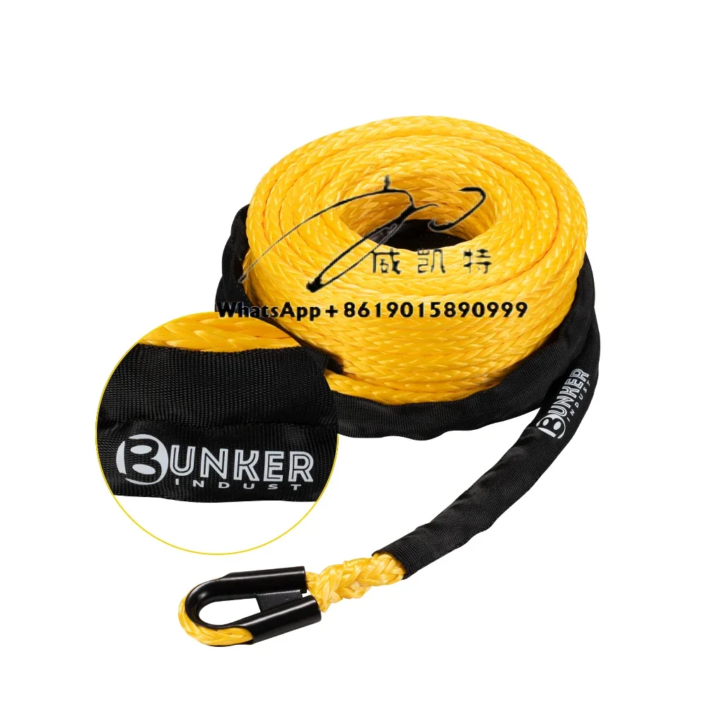 BUNKER INDUST 100FT 25000lbs 3/8 Inch 4WD Off Road Car Synthetic Winch Rope for 4x4 ATV UTV SUV Recovery