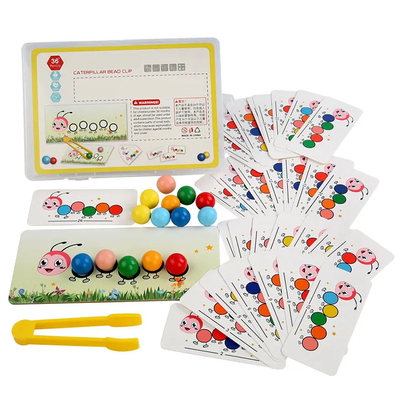 Wooden Clip Beads Games Montessori Toys Color Matching Learning Set Fine Motor Movement Training Educational Toys For Children