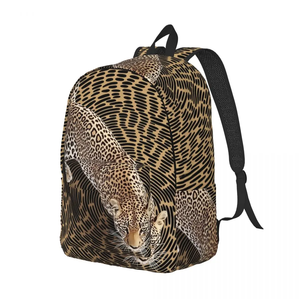 Gothic School Backpack Allover Leopard Illusion Modern Graphic Black White Multi Edgy Daypack for School Work Weekend Outfit Gym