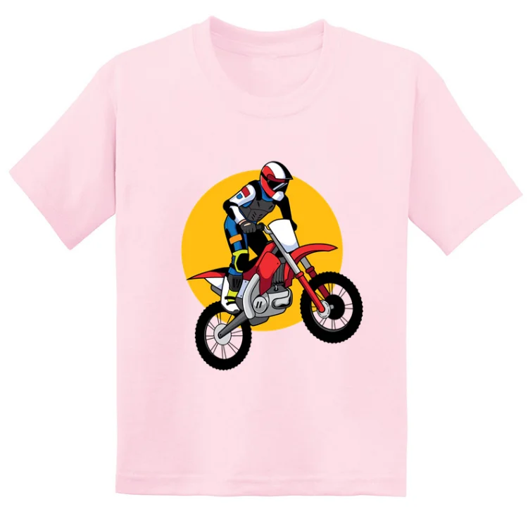 Cute Summer Motocross Rider Print Cool Kids T Shirt Fashion Casual Children Clothes Baby Girls Short Sleeve T-Shirts