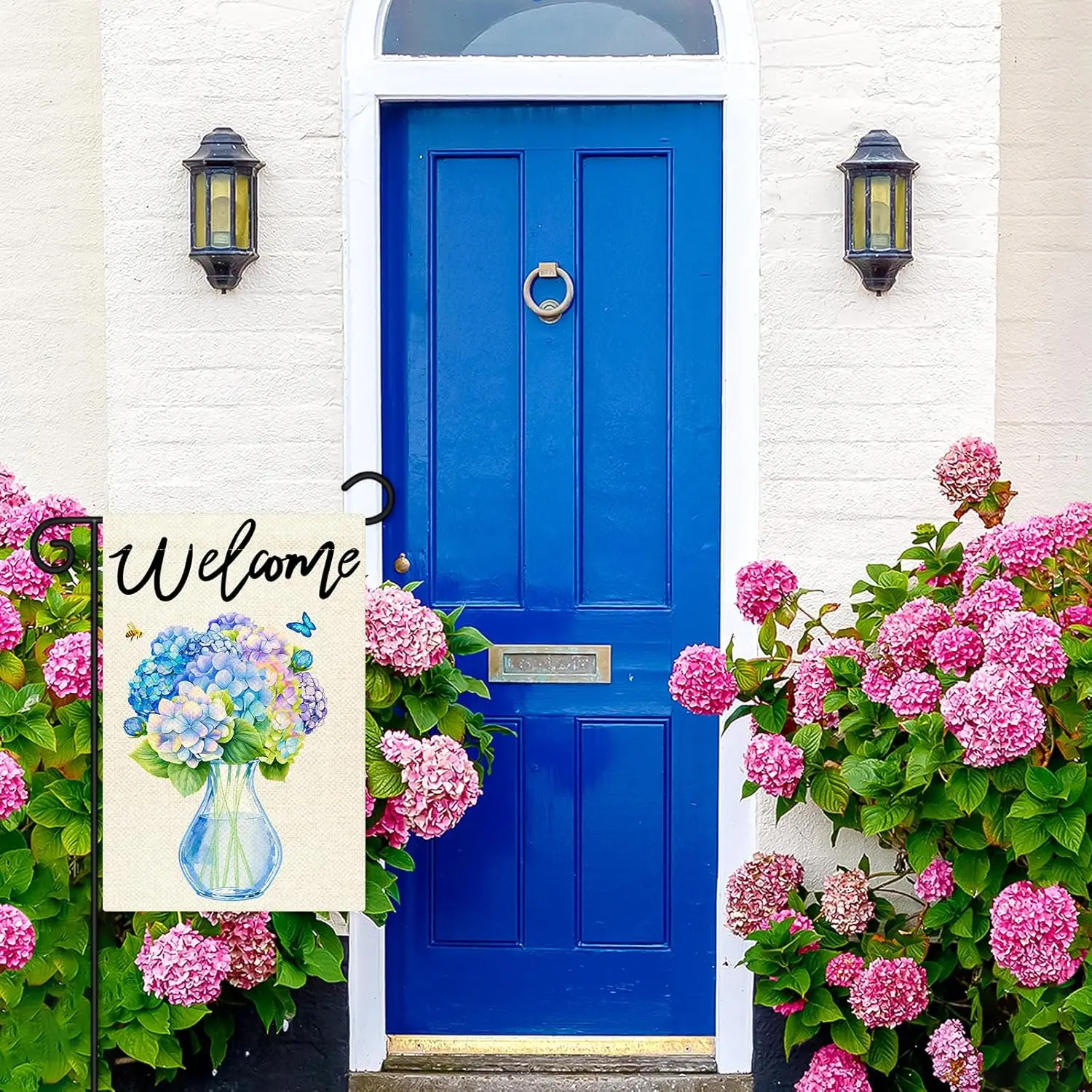 Nanafast Double Sided Welcome Spring Garden Flag 12x18 Inch Hydrangea Floral Garden Flags for Outside Seasonal Yard Decorati EEZ