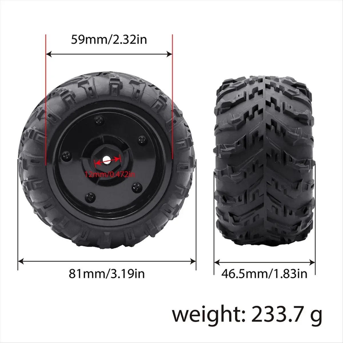 ABKM 81mm 12mm Hex Rubber Tires Wheels for MJX 14210 16210 SCY 16101 16102 16103 Pro Hyper Go 16210 1/14 1/16 RC Car Upgrade
