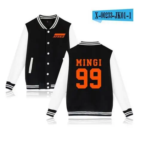 KPOP ATEEZ Album Hongjoong Seonghwa Yeosang San Mingi Wooyoung zip-up Baseball Uniform Fleece jacket Women Men Hoodie Sweatshirt