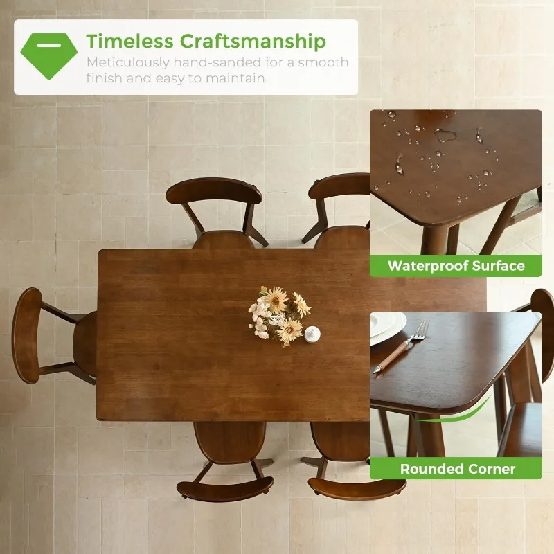 Conjunto de mesa de cozinha de madeira maciça de 7 peças para 6, cadeiras de jantar de madeira de carvalho para sala de jantar, dinette, espaço compacto, sala de jantar, casa.