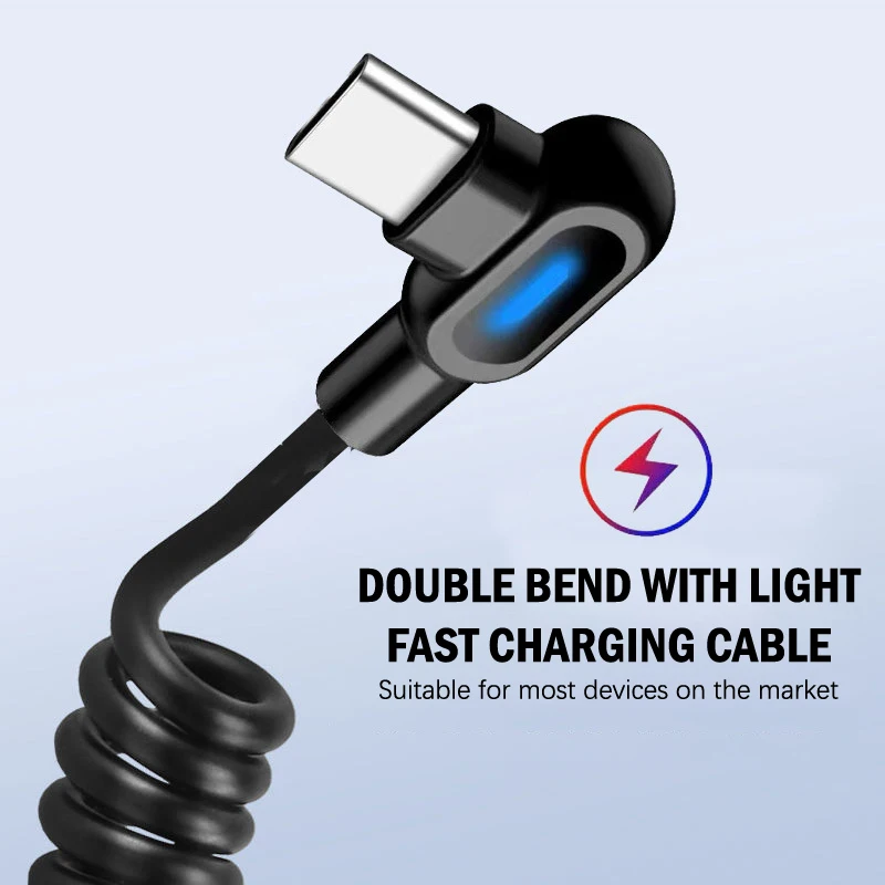 6A Short Spring Data Cable Dual Elbow USB C To Type C Fast Charging Cable For IPhone 15 16 Pro Phone Charger Wire
