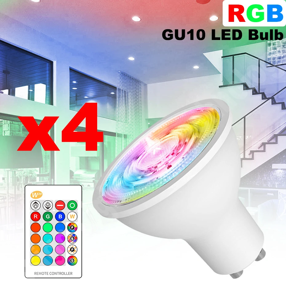 

AC 85-265V Spot Light 4Pcs/lot GU10 8W LED Bulb Light Memory Function RGB Dimmable with IR Remote Control 16 Colors Changeable