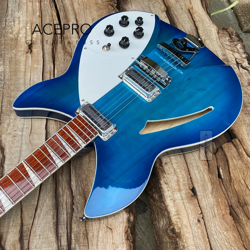 360 Electric Guitar Blue Color Semi Hollow Body, R Shaped Tailpiece, Rosewood Fingerboard, High Quality 6 String Guitarra