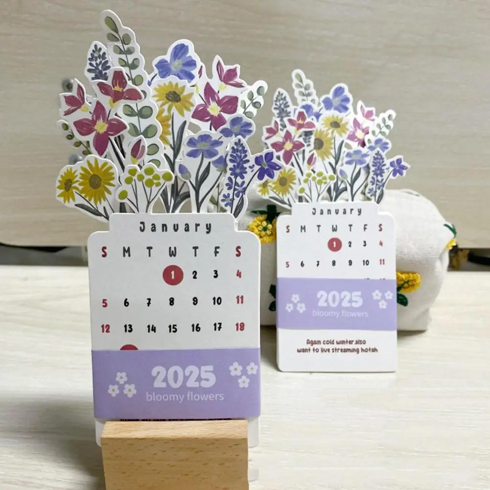 Detachable Bloomy Flowers Desk Calendar Small Calendar With Wooden Base 2025 Creative Flower Calendar Small Desk Calendar