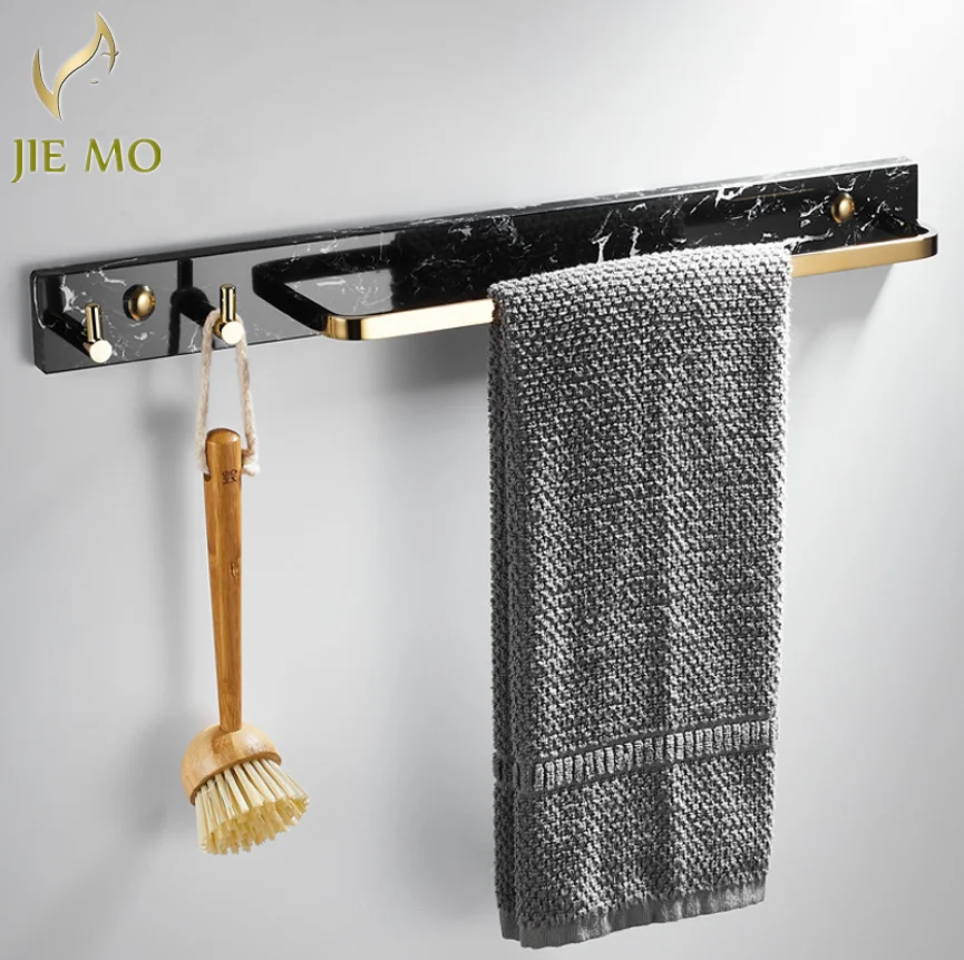 

black gold marble bathroom towel rack wall bathroom towel pole copper single towel bar bathroom shelf