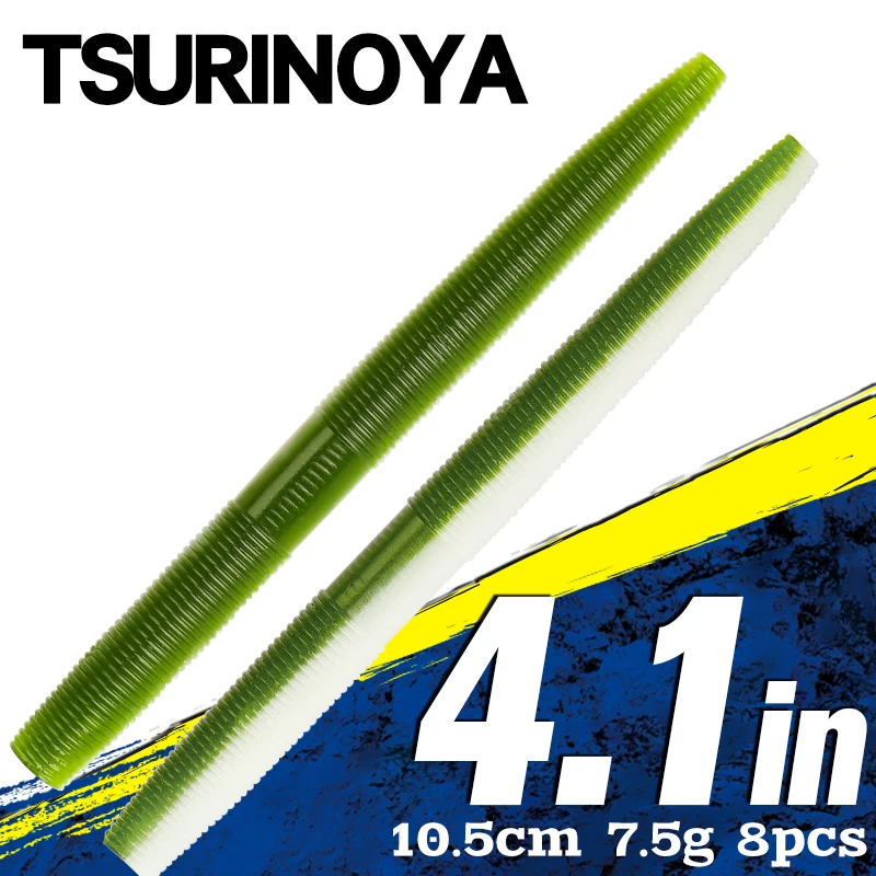 TSURINOYA-Senko Soft Stick Fishing Lure, Verme Artificial, Equipamento sem peso, Isca de natação, Baixo, Pike, 7,5g, 9g, 4,13 ", 5,12", 8Pcs