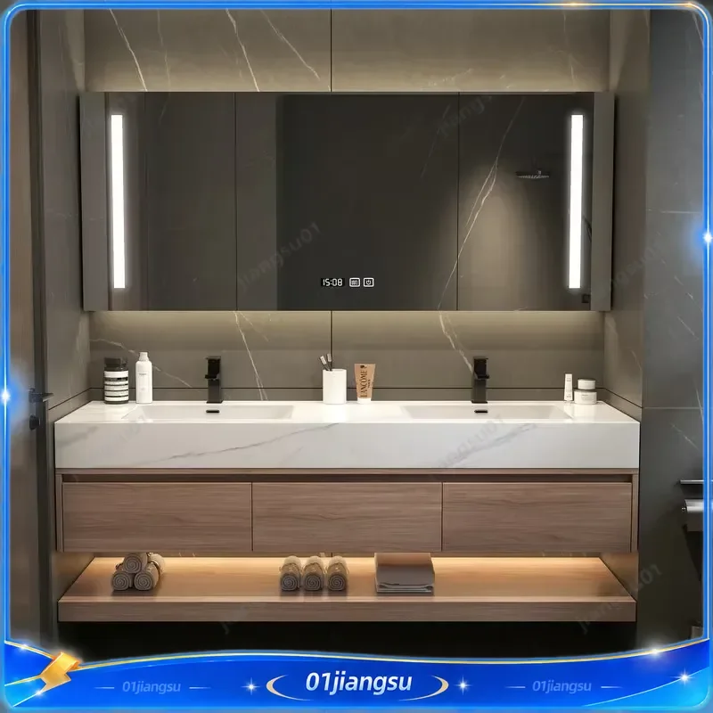 Luxury 120-180cm Slate Integrated Vanity Bathroom Cabinet Seamless Washbasin Storage Furniture Home Locker with Drawers