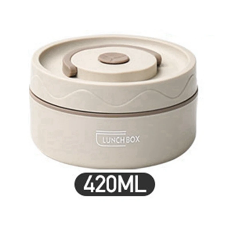 ABXF-2X 食品保温ランチコンテナ、ステンレス鋼保温ランチコンテナポータブル保温弁当箱食品コンテナベージュ A