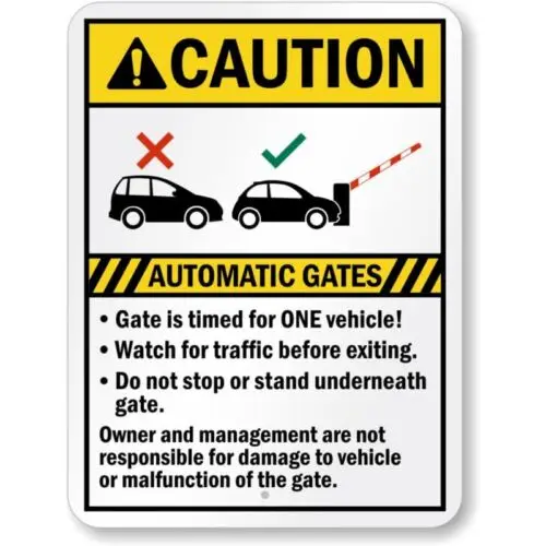 Automatic Gates Watch For Traffic Before Exiting Aluminum Weatherproof Sign-Aluminum