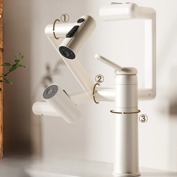 Robotic arm universal wash basin faucet home bathroom white cream style basin faucet water tap  sink faucets