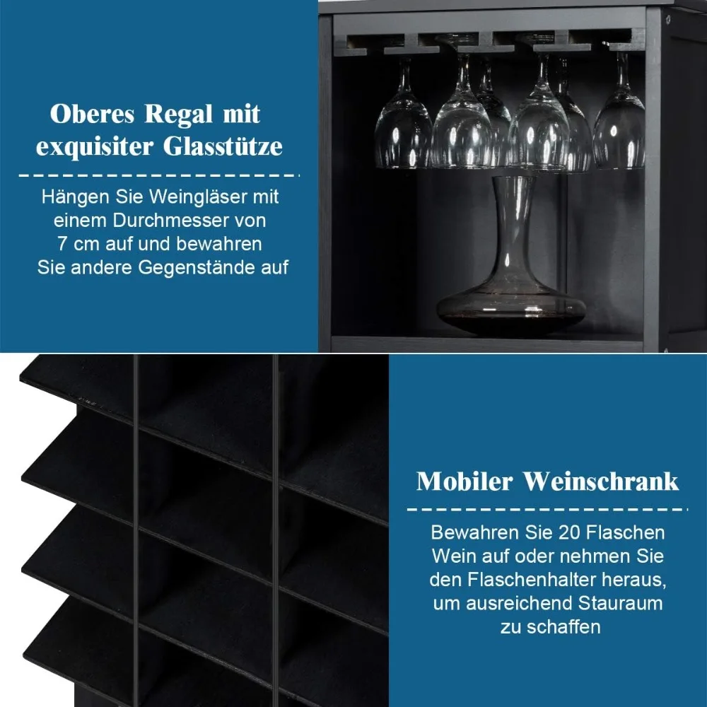 Afbeelding 6: Wijnkast voor 20 bottles, wooden wine rack with glass holder, bottlesrek, bottle stand, wine stand for keuken, bar, 42 x 2