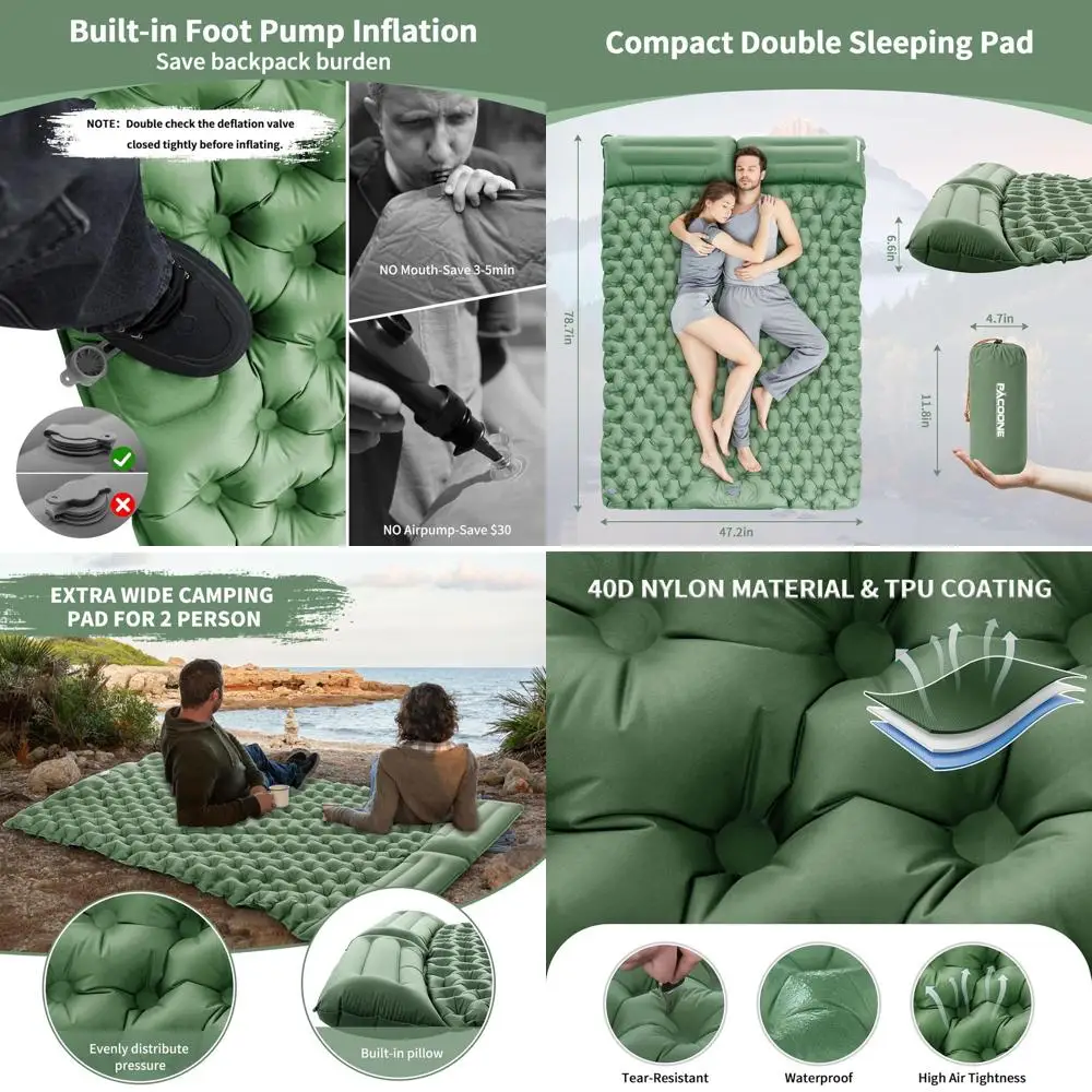 

Camping Double Sleng Pad, Sel Iating Sleng Mat with Pillow Built-in oot Pump, 2 Person Portable Camping Air Mattror Backpacking,