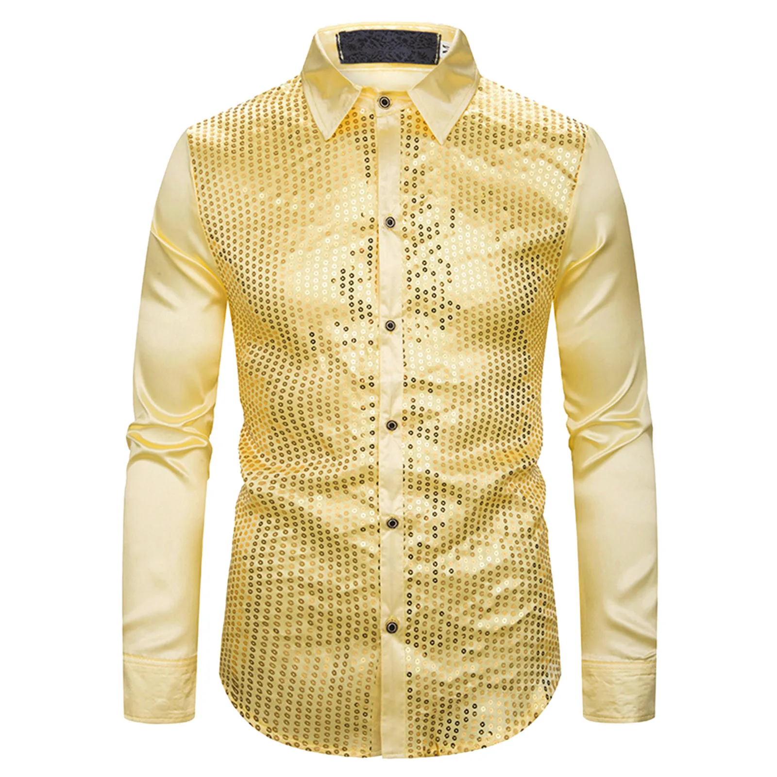 

official-website Sequin Shirt Mens 70s Disco Costume Vinatge Shirt Turn-down Collar Shiny Sequins Long Sleeve Button Shirt New