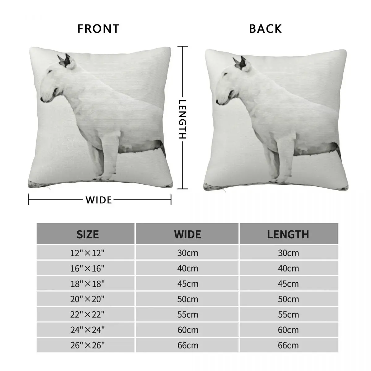 Bull Terrier All White Square Pillowcase Polyester Linen Velvet Printed Zip Decorative Throw Pillow Case Bed Cushion Cover 18