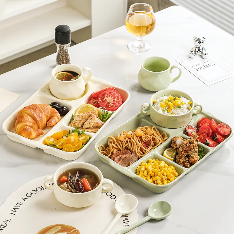 Household Five-compartment High-appearation-level Children's Separate Plate, Separate Fat-reducing Ceramic Underglaze Color