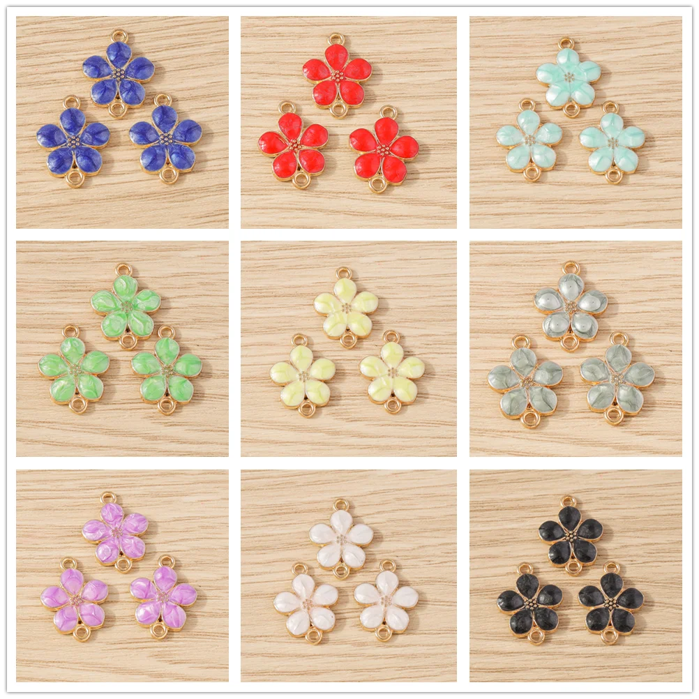 Tusember 20Pcs 14x18mm Colorful Enamel Flower Charms Connectors for Jewelry Making Bracelets Necklace DIY Handmade Accessories
