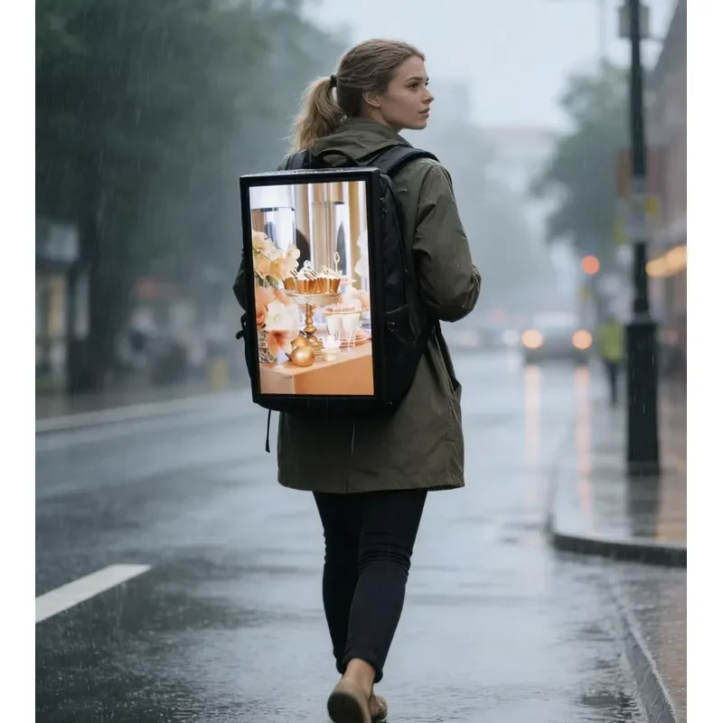 Designed for dynamic marketers and event promoters, this 32-inch mobile backpack advertising player transforms traditional