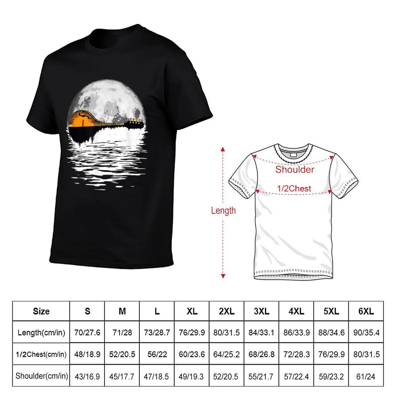 Mandolin & Trees Reflection 80s Retro Full Moon Bluegrass T-Shirt Luxury man valentines clothes heavy weight t shirts for men