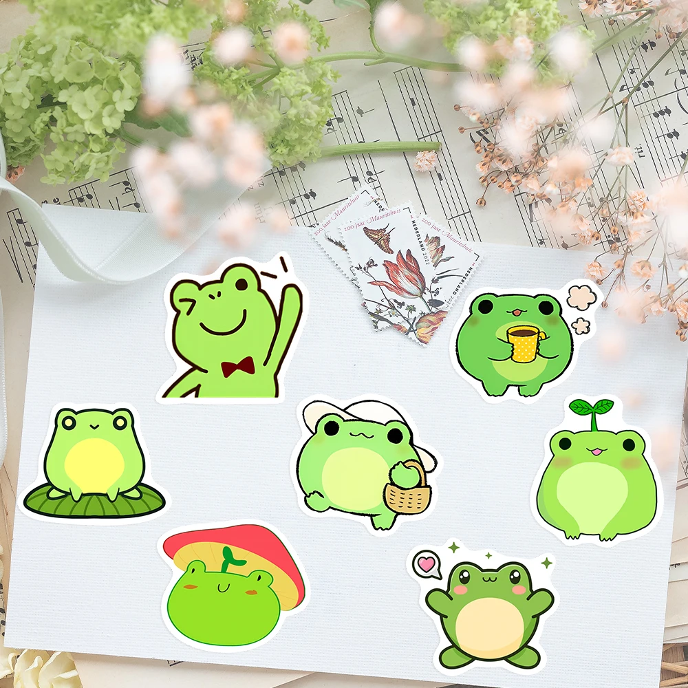 Cute Cartoon Frog Stickers Kawaii DIY Fun Kids Toy Gift Decal for Laptop Phone Scrapbook Luggage Bottles Decorative Waterproof