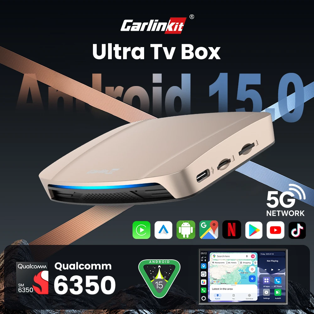 CarlinKit Ultra box Android 15,0 SM6350 Tv Box CarPlay inalámbrico Android Auto adaptador inalámbrico compatible con Youtube Netfilx IPTV GNSS